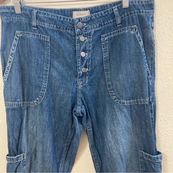 Sundance Jolienne Women’s Demin Joggers Cargo Button Blue Cotton Relaxed Sz 12 - Picture 5 of 16